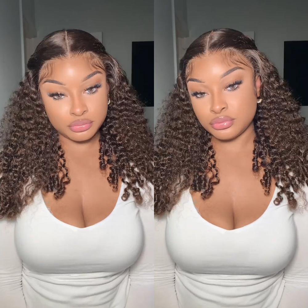 Beluck Hair 13x6 Burmese Curly Wig 250% Pre-Cut HD Lace Frontal Wigs Full End Ear-To-Ear With Invisible Drawstring Wig Wear And Go Glueless Wig Brazilian Human Hair Wigs For Women Natural Color/Chocolate Brown Pre-Plucked & Minimal Knots Hair Lace Wig 15A