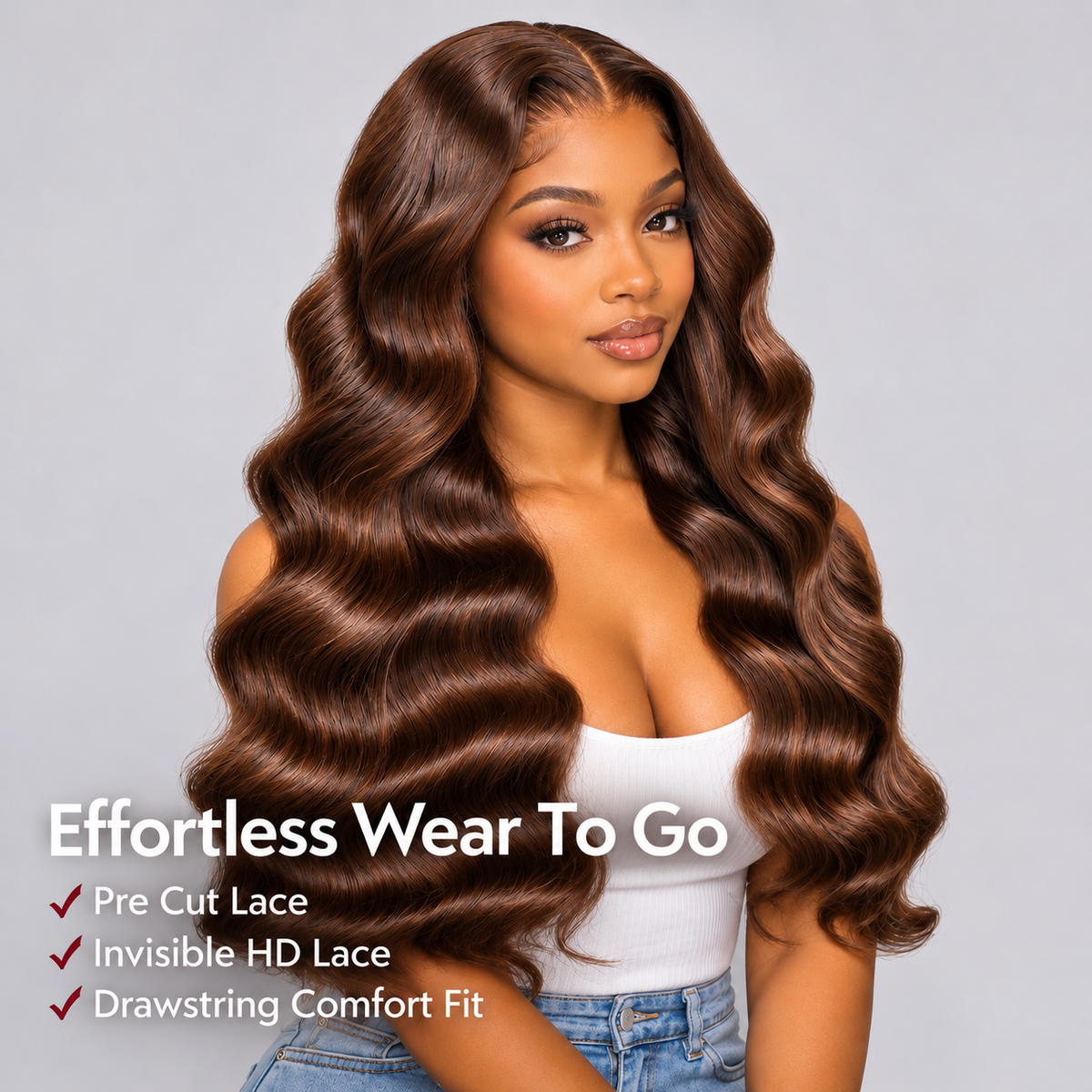 Beluck 6x6 Lace Closure Chocolate Brown Body Wave/straight  Rich Cocoa Color Glossy Waves Human Hair Wig