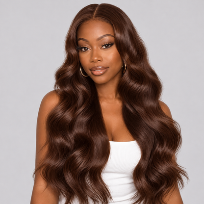 Beluck 6x6 Lace Closure Chocolate Brown Body Wave/straight  Rich Cocoa Color Glossy Waves Human Hair Wig