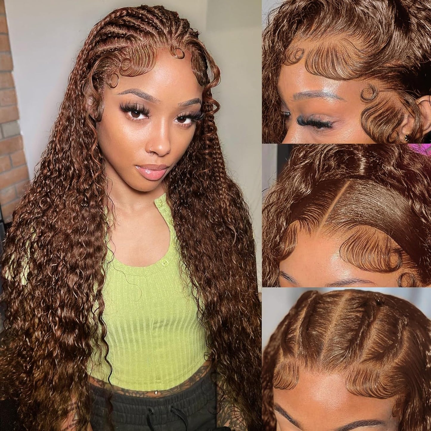 13X6 Chocolate Brown Lace Front Wig, Water Wave Wet And Wavy Lace Front Wigs Human Hair, Curly Glueless Pre Plucked Bleached Knots Lace Front Wig, Hd Lace Frontal Wig 13x6 Colored