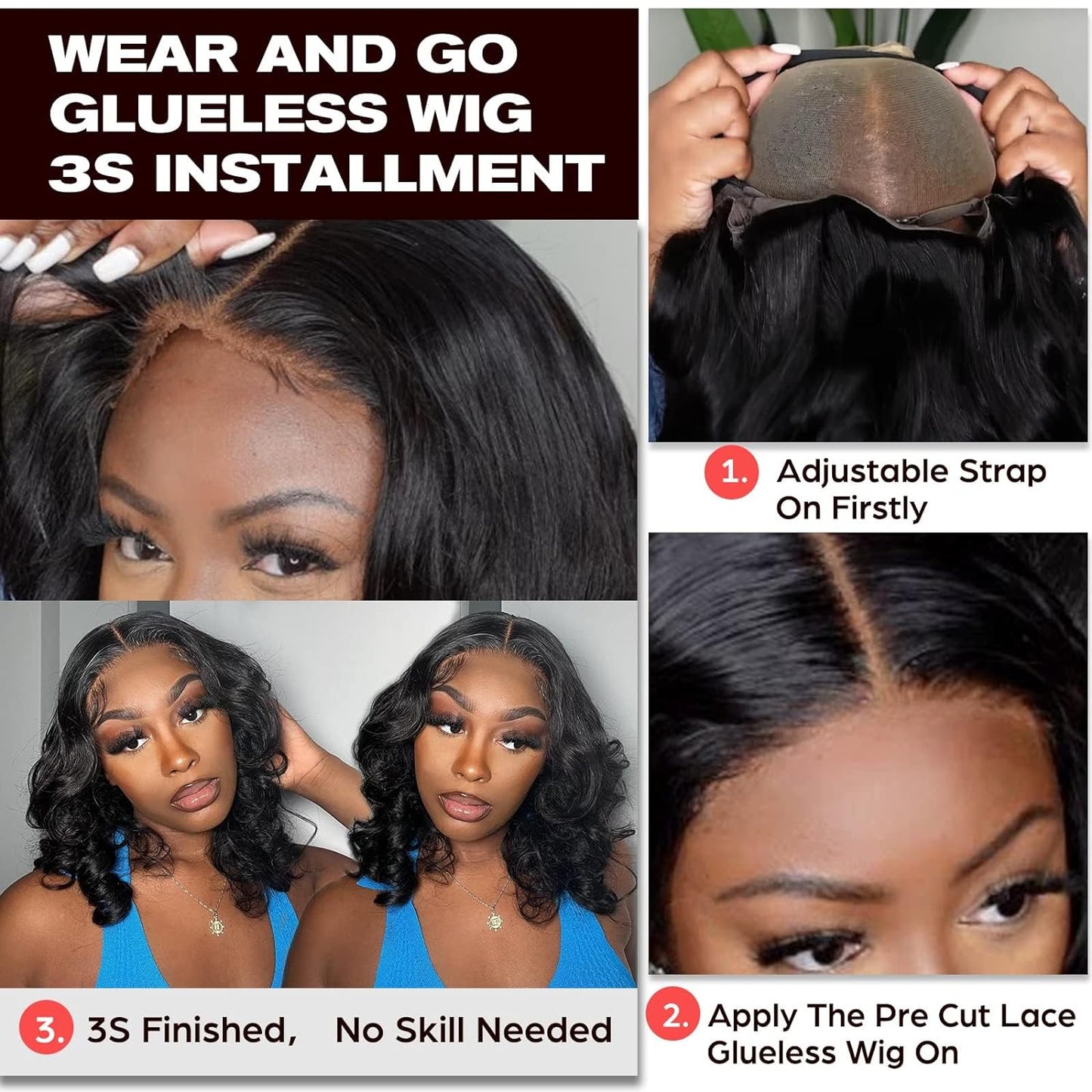 Wear And Go Glueless Wig Bob Wig Human Hair, 4x4 Closure Wigs Body Wave Glueless Wigs Human Hair Pre Plucked Pre Cut Lace Glueless Wig Wear And Go For Beginners