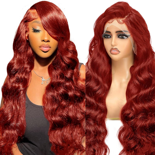 Reddish Brown Wig Human Hair 13x6 Hd Lace Front Wigs Human Hair Pre Plucked, Body Wave Frontal Wigs Human Hair Hd Lace, Glueless Lace Front Wigs Human Hair Colored With Baby Hair