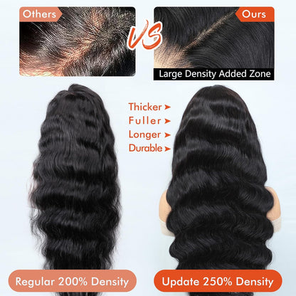 250 Density Body Wave Glueless 13x6.5 Hd Lace Front Wigs