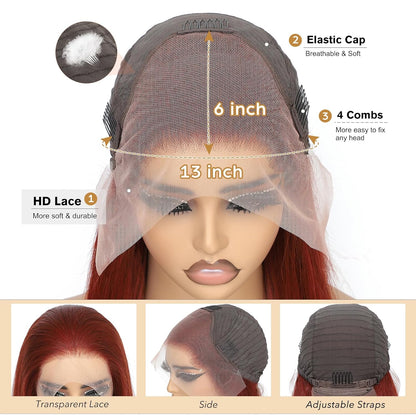 Beluck 13x6 Hd Reddish Brown 99j Burgundy Lace Front Wigs Human Hair Pre Plucked, Body Wave Frontal Wigs Human Hair Hd Lace, Glueless Lace Front Wigs Human Hair Colored With Baby Hair