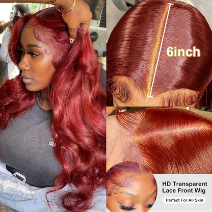 Beluck 13x6 Hd Reddish Brown 99j Burgundy Lace Front Wigs Human Hair Pre Plucked, Body Wave Frontal Wigs Human Hair Hd Lace, Glueless Lace Front Wigs Human Hair Colored With Baby Hair