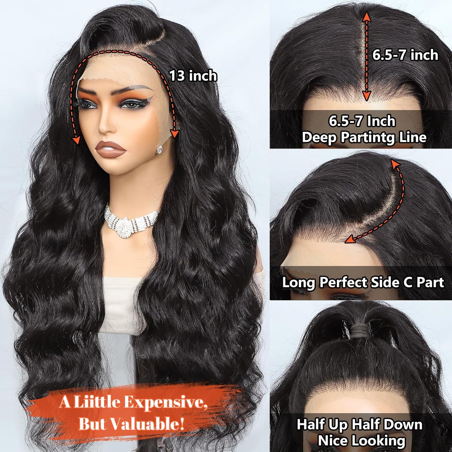 250 Density Body Wave Glueless 13x6.5 Hd Lace Front Wigs