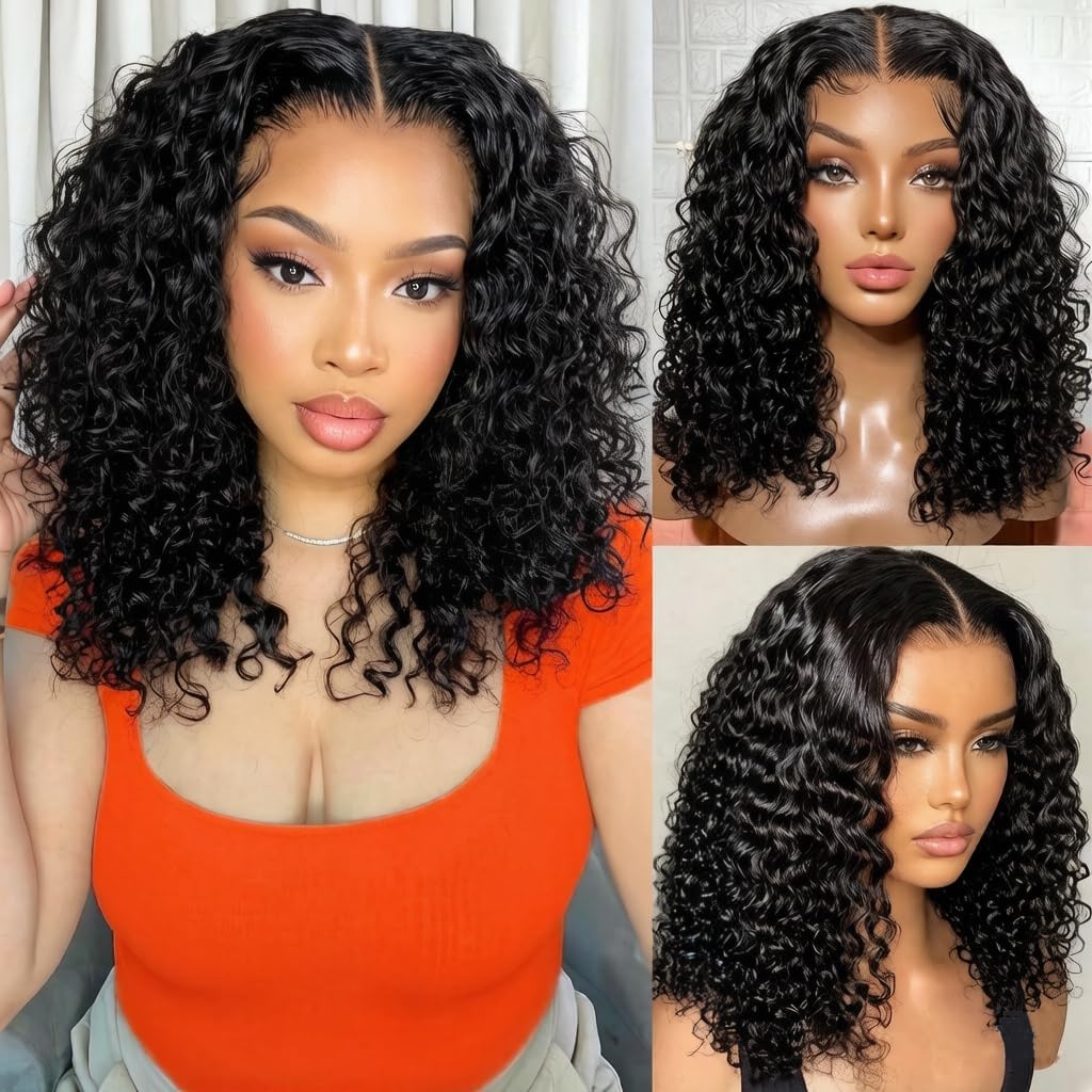 Glueless Deep Wave Bob Wig 13x6 HD Lace Front Human Hair Pre Cut Lace Bleached Knots