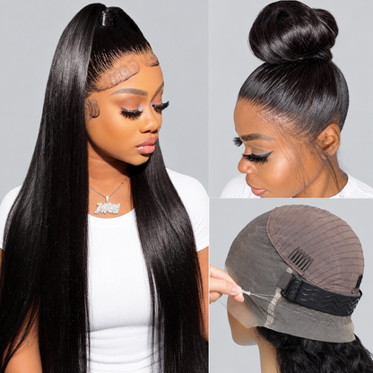 Beluck Glueless Straight 360 Lace Front Wig Human Hair HD Lace Invisible Strap Pre Plucked Face Framing For High Bun Salon Updo（副本）