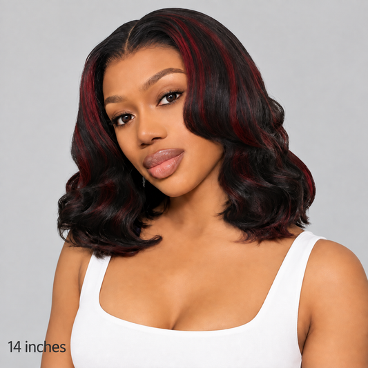 Highlight Burgundy Black Cherry Loose Body Wave Wig 6x6 Glueless Wigs Human Hair With Curtain Bangs
