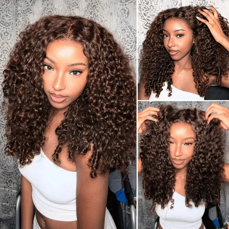 Beluck Chocolate Brown Burmese Curly 13x6 HD Lace Front Wig 220% Density Drawstring Human Hair