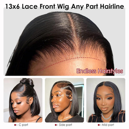 Glueless Deep Wave Bob Wig 13x6 HD Lace Front Human Hair Pre Cut Lace Bleached Knots