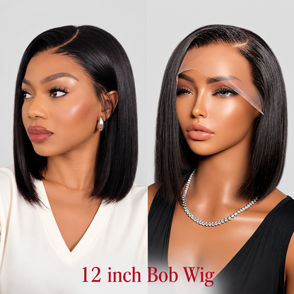 Super Double Drawn Straight Bob Wig 13x6 HD Lace Front Human Hair