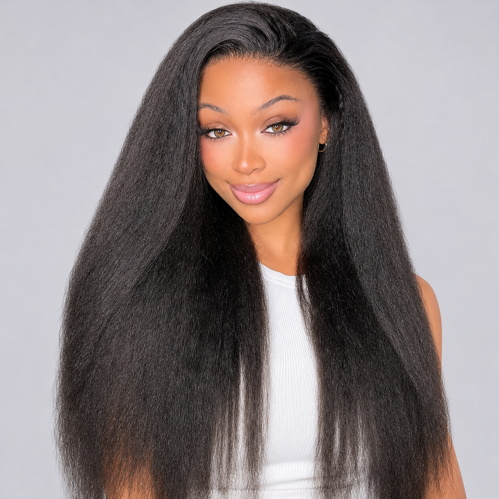 Beluck 13x4 HD Lace Front Kinky Straight Soft Fluffy Texture Human Hair Wig Full Natural Volume