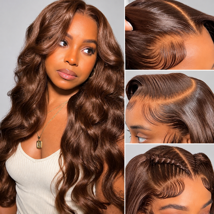 Beluck Chocolate Brown Loose Body Wave 13x6 Glueless Wig Face Framing Layers Human Hair