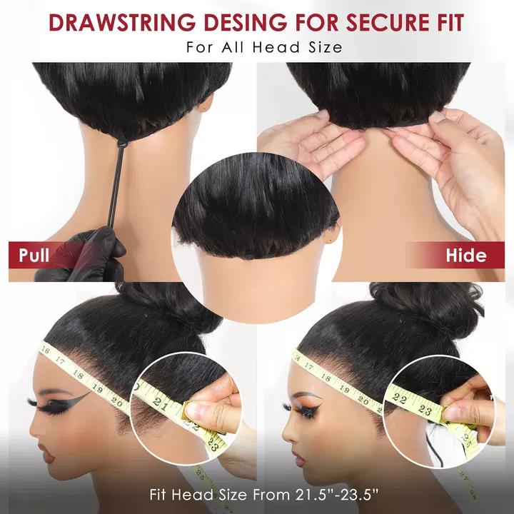 Beluck Glueless 13x6 Lace Front Wigs Human Hair With Drawstring 220% Density Body Wave Human Hair Wig Ear To Ear HD Lace Frontal Pre Plucked Wear Go Glueless Wigs Human Hair Deep Wavy Wigs Human Hair Weave