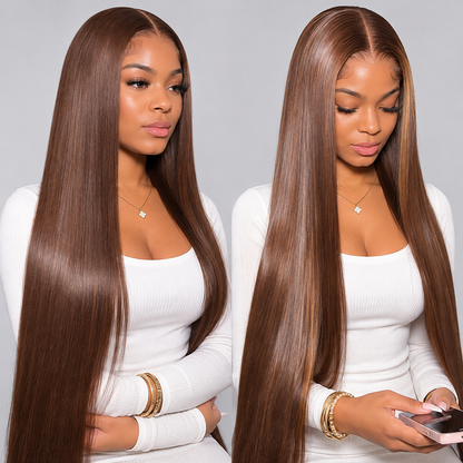 Beluck 6x6 Lace Closure Chocolate Brown Body Wave/straight  Rich Cocoa Color Glossy Waves Human Hair Wig