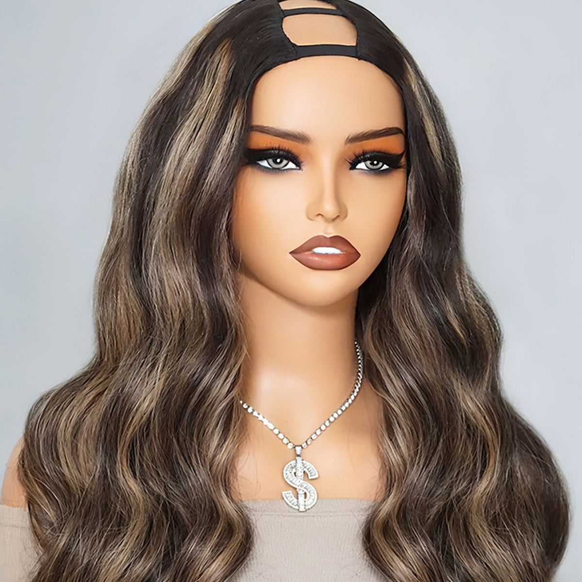 Beluck Balayage Highlight U Part Wig 1B/22 Straight & Body Wave With Clip In Bangs 18-28 Inch - 1