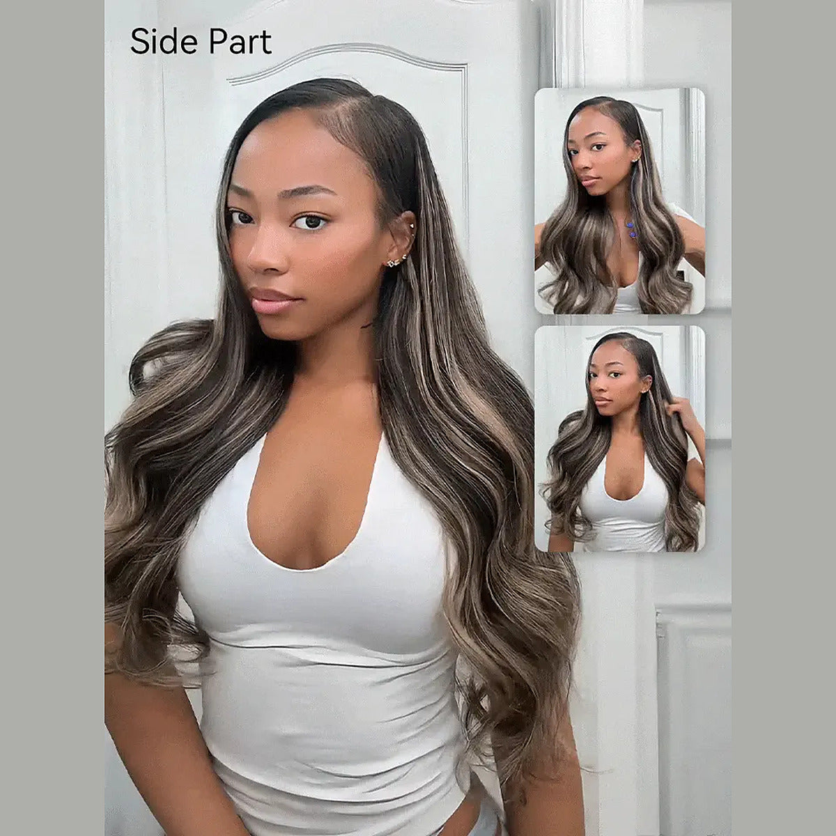 Beluck Balayage Highlight U Part Wig 1B/22 Straight & Body Wave With Clip In Bangs 18-28 Inch - 3