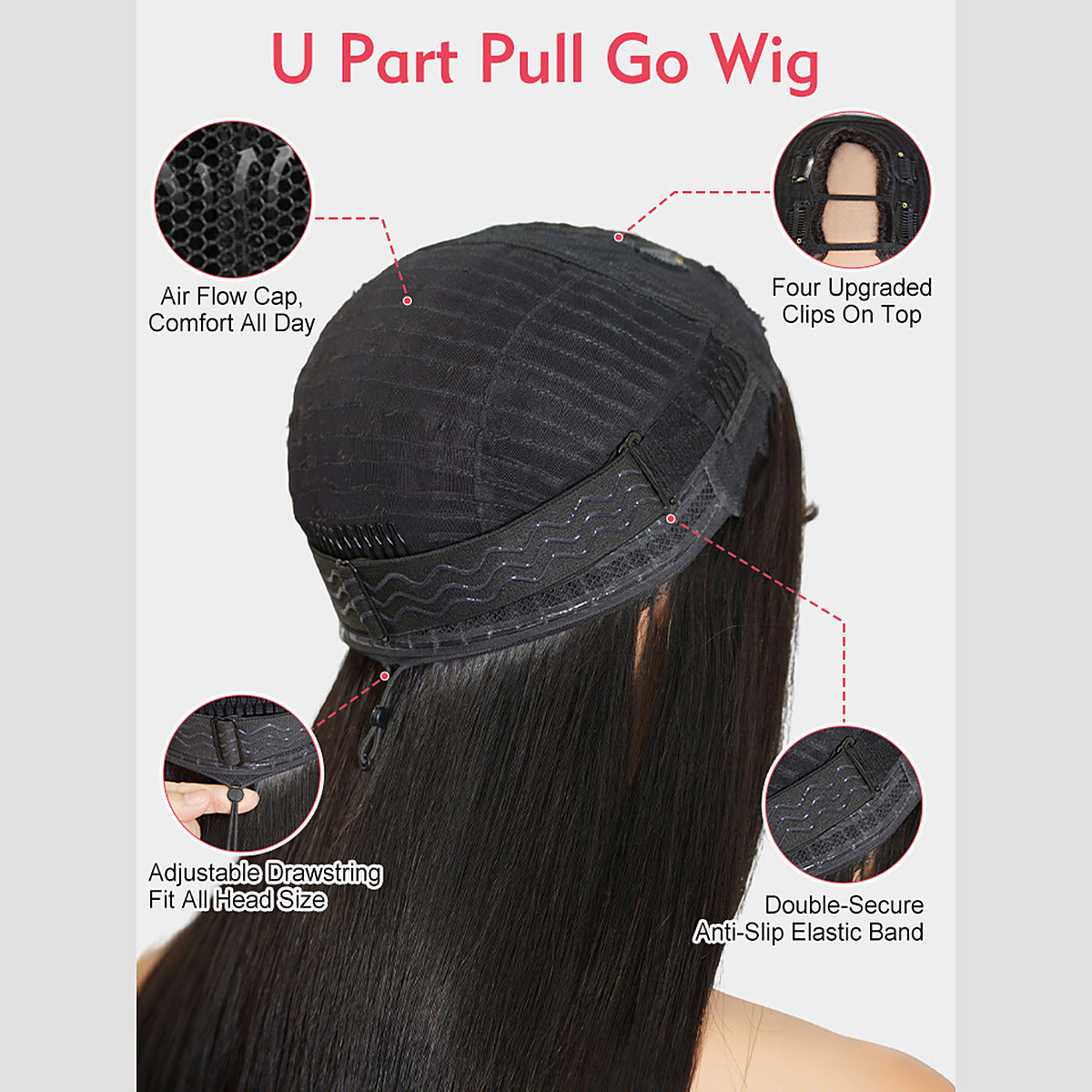 Beluck Balayage Highlight U Part Wig 1B/22 Straight & Body Wave With Clip In Bangs 18-28 Inch - 5