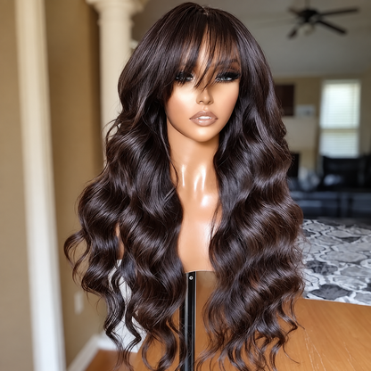 Beluck Body Wave Throw & Go Wig With Bangs Human Hair 2x4 Lace Front Wig