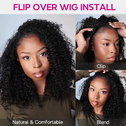 Beluck Bouncy Deep Curly Half Wig Flip Over 3 In 1 Glueless Quick Install 16-24 Inch Natural Black - 14