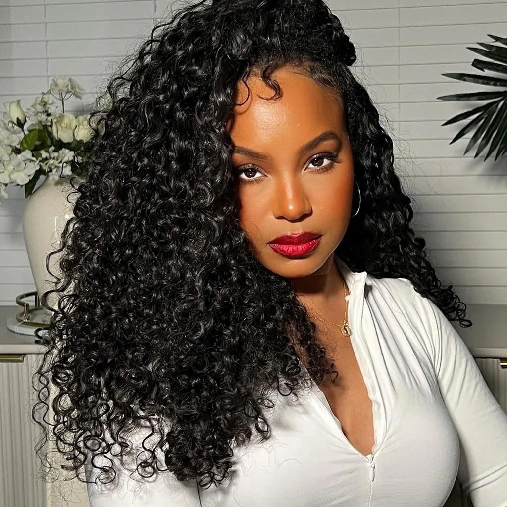 Beluck Bouncy Deep Curly Half Wig Flip Over 3 In 1 Glueless Quick Install 16-24 Inch Natural Black - 4