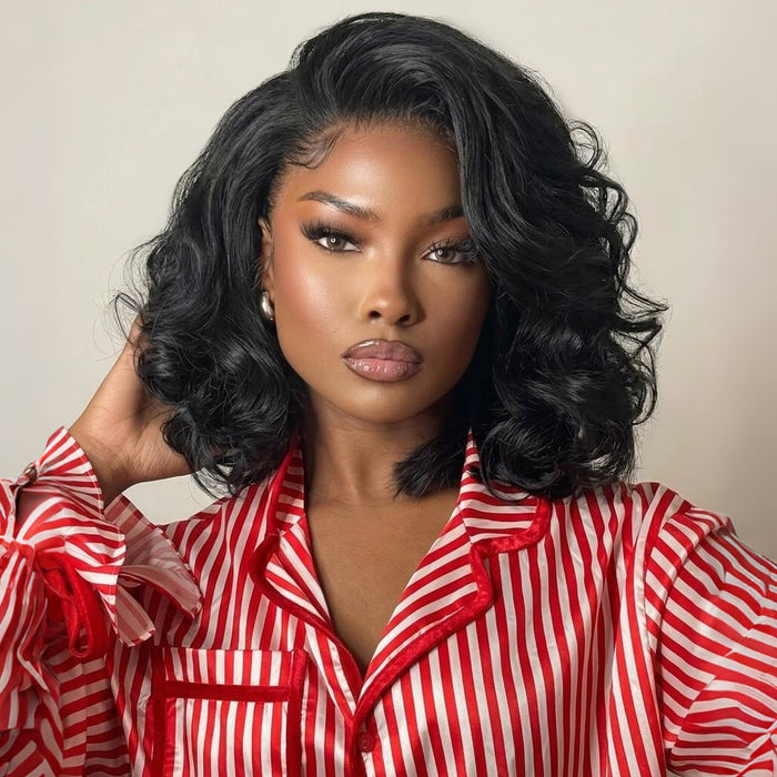 Beluck Bouncy Loose Wave Bob Half Wig Yaki Texture Blowout Style 3 In 1 12-14 Inch Natural Black