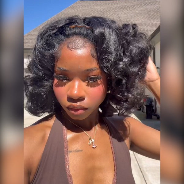Beluck Bouncy Loose Wave Bob Half Wig Yaki Texture Blowout Style 3 In 1 12-14 Inch Natural Black - 4