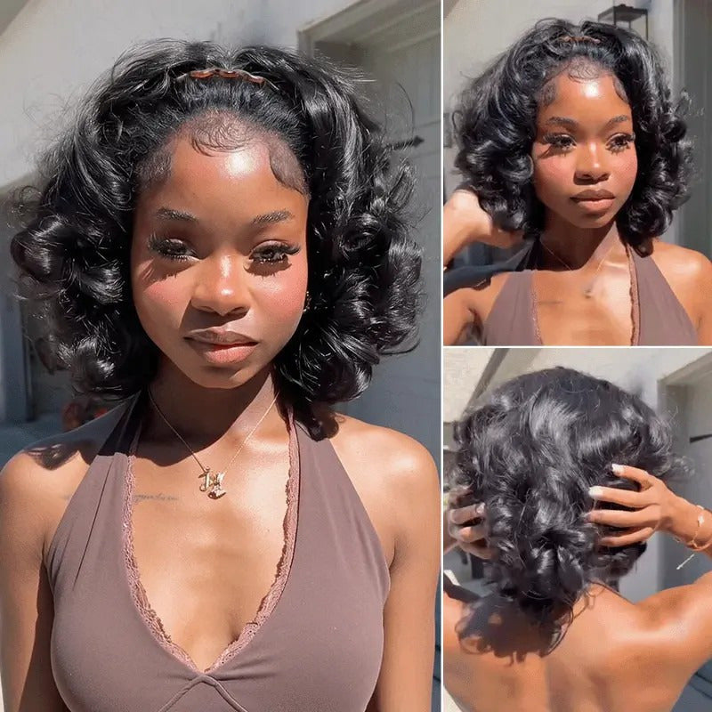 Beluck Bouncy Loose Wave Bob Half Wig Yaki Texture Blowout Style 3 In 1 12-14 Inch Natural Black - 5