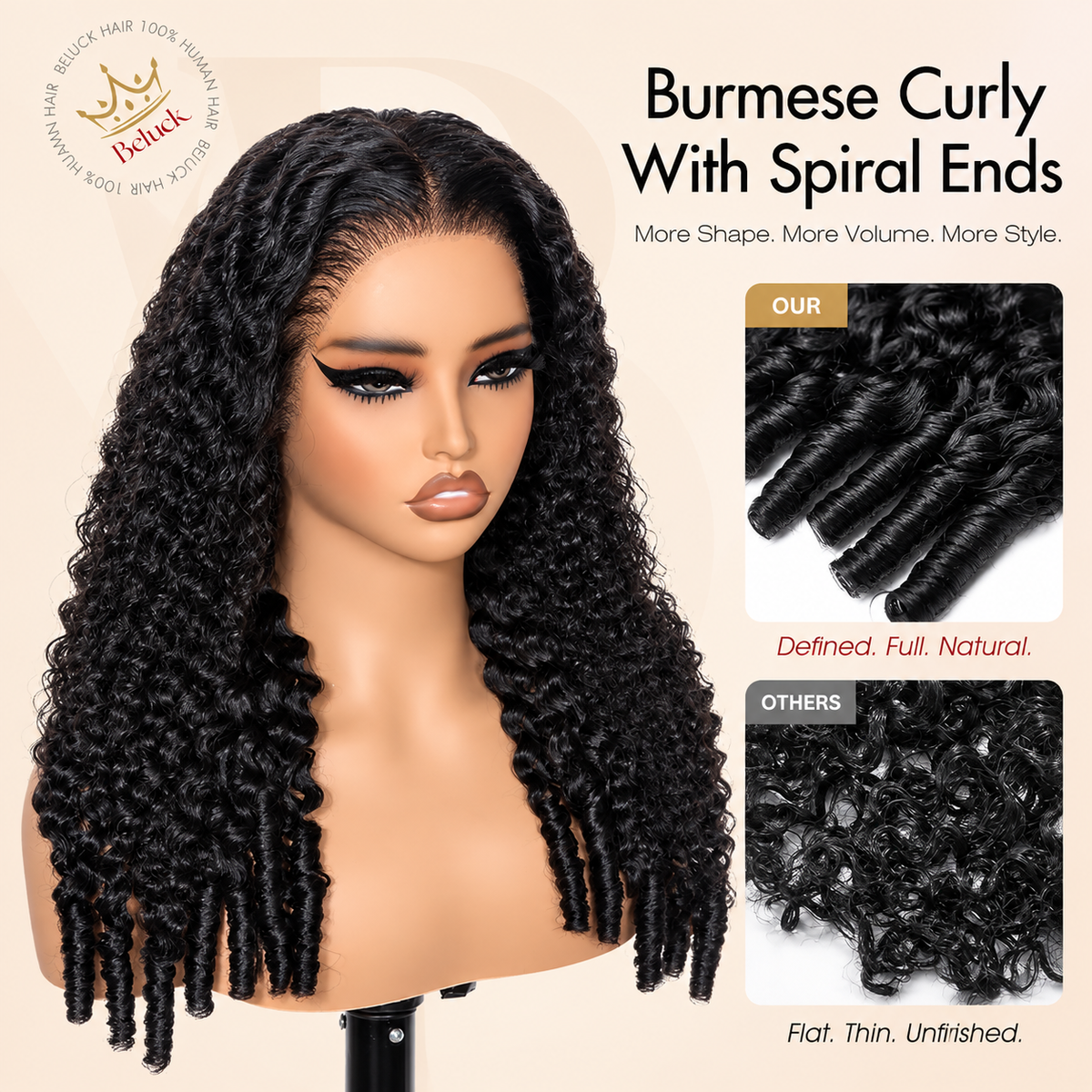 Beluck Burmese Curly 13x6 HD Lace Front Wig 220% Density Drawstring Human Hair