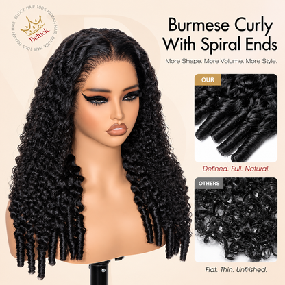 Beluck Burmese Curly 13x6 HD Lace Front Wig 220% Density Drawstring Human Hair