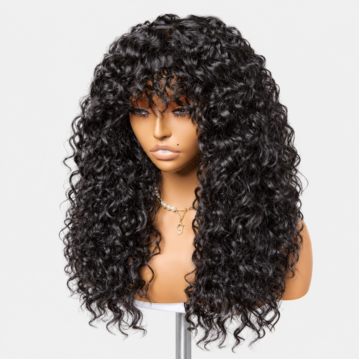 Beluck Deep Wave Throw And Go Glueless Wig With Bangs 2x4 Lace Natural Color Human Hair Wig