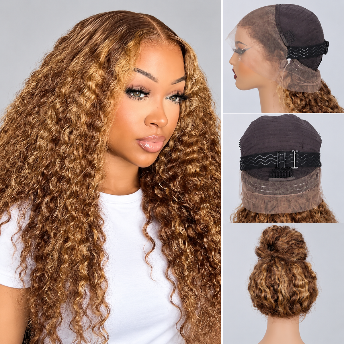 Deep Wave Highlight Ombre Invisi Strap 360 Skin Lace Glueless Human Hair Wig