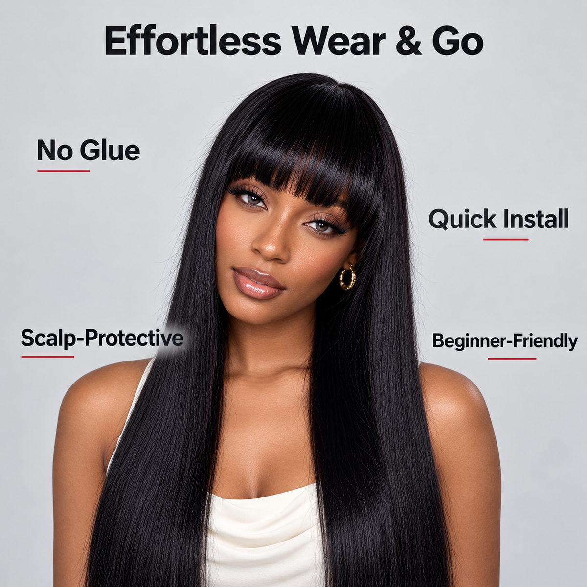 Beluck Straight Throw & Go Wig With Bangs Human Hair 2x4 Lace Front Wig