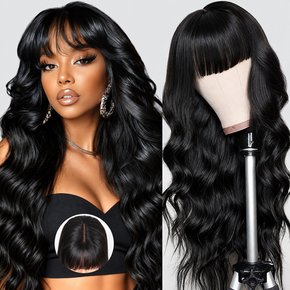 Beluck Body Wave Throw & Go Wig With Bangs Human Hair 2x4 Lace Front Wig