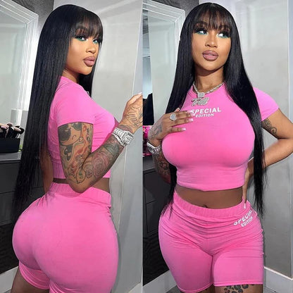 Beluck Straight Throw & Go Wig With Bangs Human Hair 2x4 Lace Front Wig