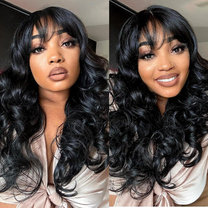 Beluck Body Wave Throw & Go Wig With Bangs Human Hair 2x4 Lace Front Wig
