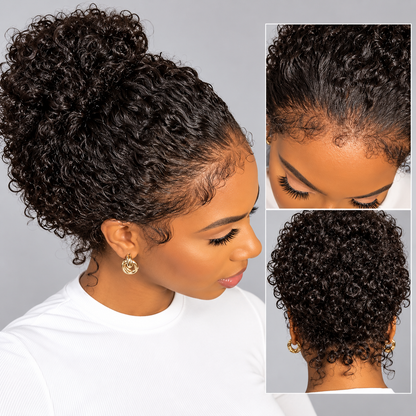 Kinky Curly 4C Edges Invisi Strap Laid-Flat 360 Transparent Lace Wig with Curly Baby Hair