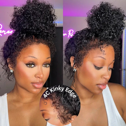 Kinky Curly 4C Edges Invisi Strap Laid-Flat 360 Transparent Lace Wig with Curly Baby Hair