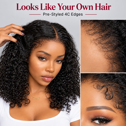 Burmese Curly 4C Edges Invisi Strap Snug Fit 360 Skin Lace Glueless Human Hair Wig