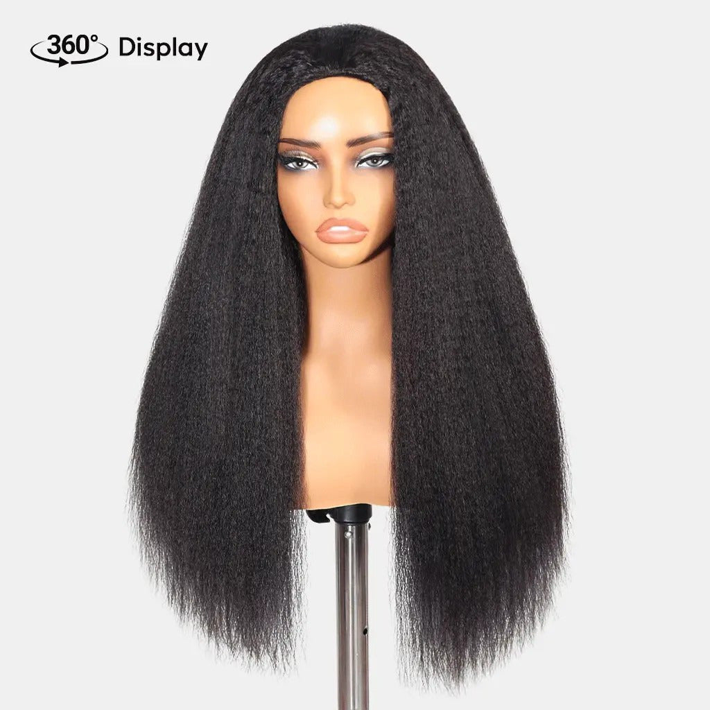 Beluck Kinky Straight Bob Half Wig Flip Over Seamless Blend Natural Hairline 10-26 Inch Natural Black - 16