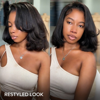 Beluck Kinky Straight Bob Half Wig Flip Over Seamless Blend Natural Hairline 10-26 Inch Natural Black - 3