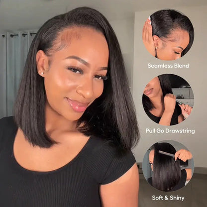 Beluck Kinky Straight Bob Half Wig Flip Over Seamless Blend Natural Hairline 10-26 Inch Natural Black - 5