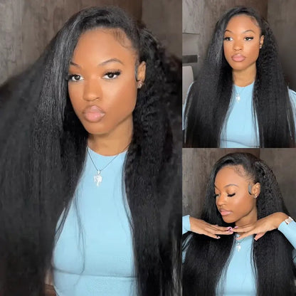 Beluck Kinky Straight Bob Half Wig Flip Over Seamless Blend Natural Hairline 10-26 Inch Natural Black - 6