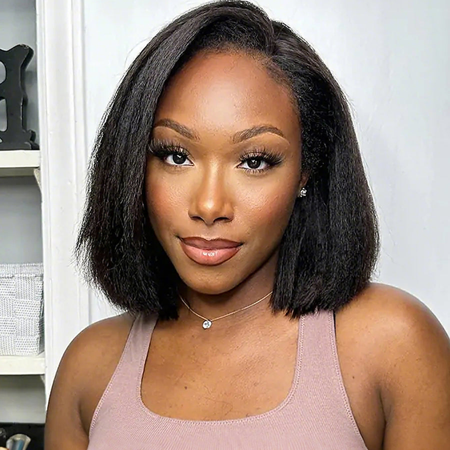 Beluck Kinky Straight U Part Bob Wig Glueless No Leave Out 10-14 Inch Natural Black