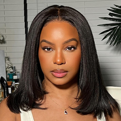Beluck Kinky Straight U Part Bob Wig Glueless No Leave Out 10-14 Inch Natural Black - 2