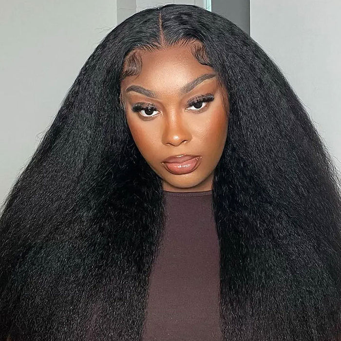 Beluck Kinky Straight V Part Wig Pull Go Glueless 16-28 Inch Natural Black