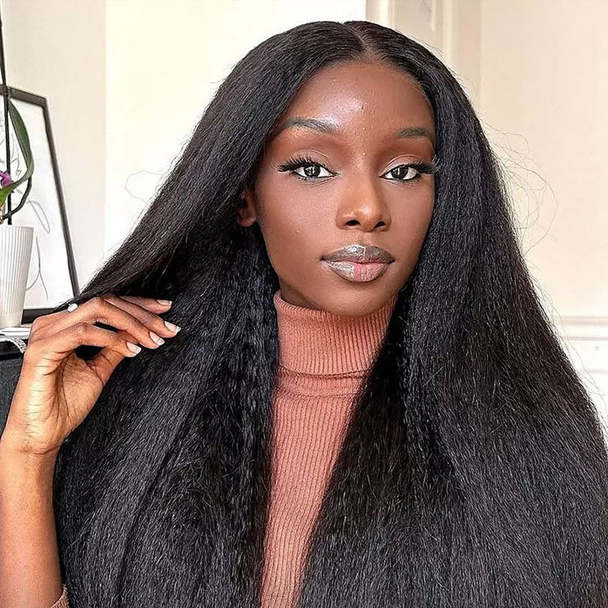 Beluck Kinky Straight V Part Wig Pull Go Glueless 16-28 Inch Natural Black - 2