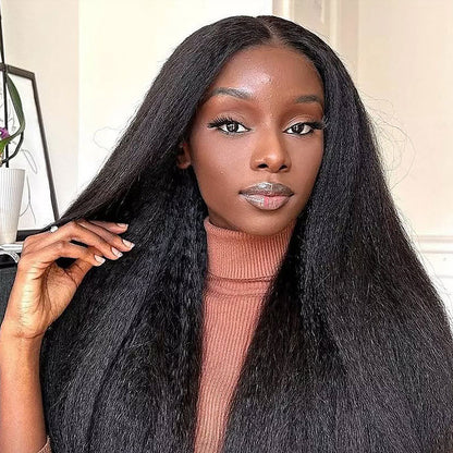 Beluck Kinky Straight V Part Wig Pull Go Glueless 16-28 Inch Natural Black - 2