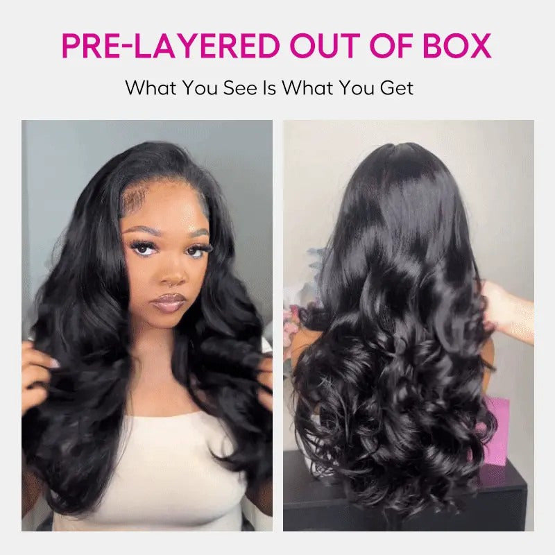 Beluck Pre-Layered Yaki Body Wave Half Wig Flip Over Glueless Drawstring Cap 16-28 Inch Natural Black - 10